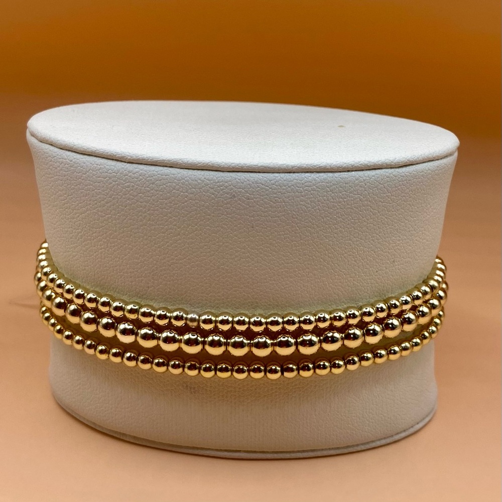 14K Gold Filled Beaded Bracelet Set of 3; Non tarnish, waterproof.